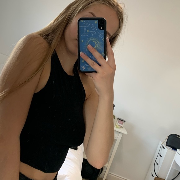 BLACK HALTER CROP TOP - Picture 1 of 3